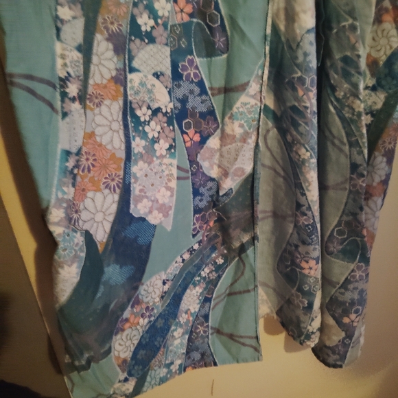 Vtg Japanese Floral Kimono Robe in Blue and Green Size OS - Picture 5 of 10